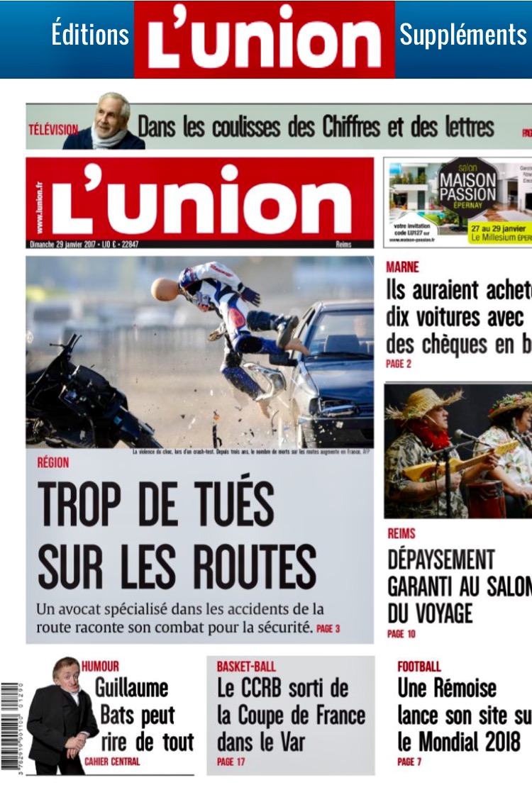 Article victimes accidents route L'union Avocat Me Julé-Parade